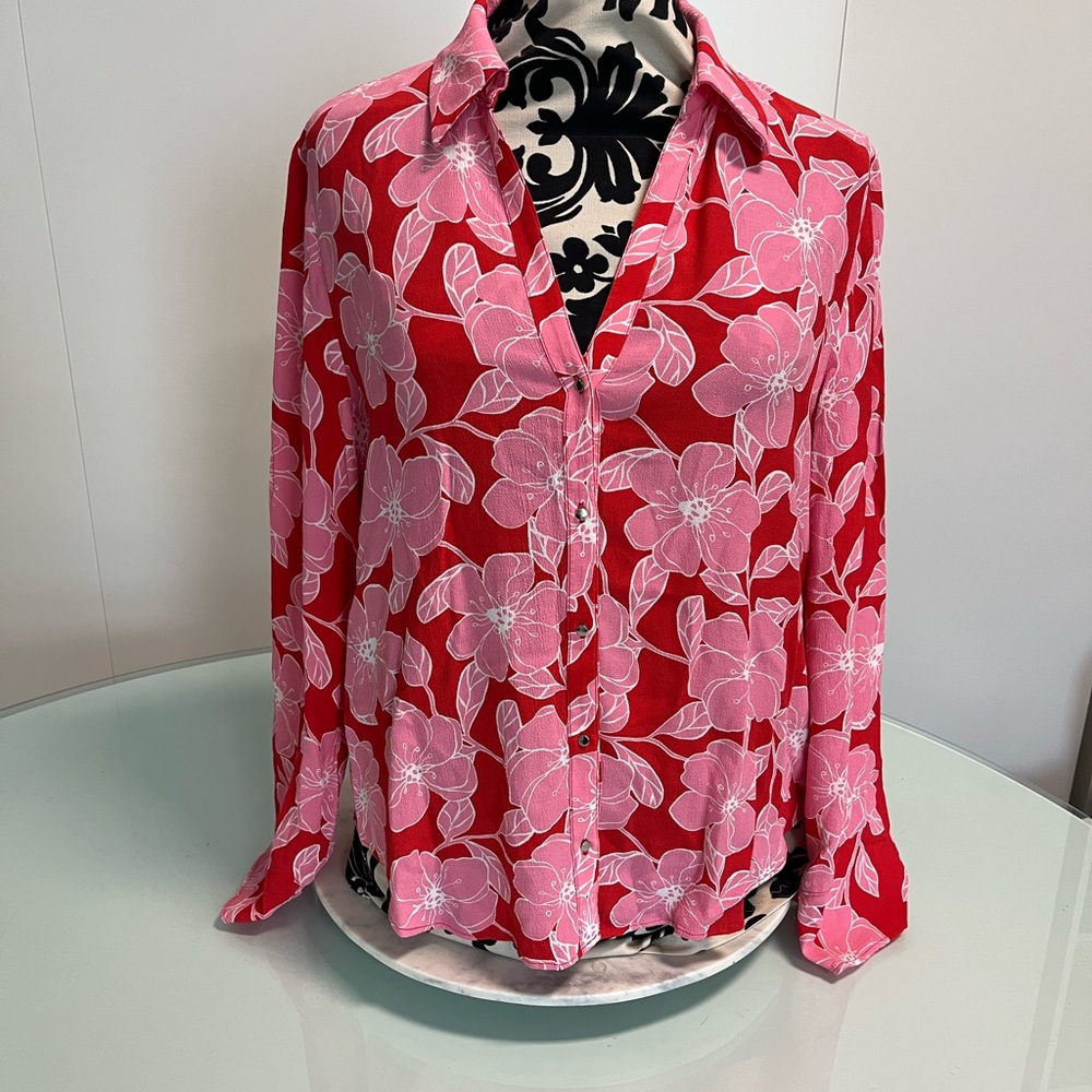 Zara Vibrant Pink and Red Floral Shirt